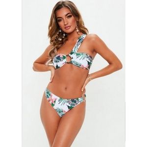 Missguided white tropical one shoulder bikini set